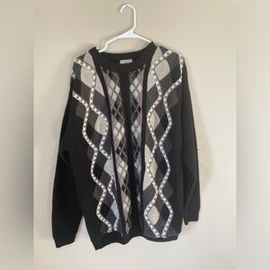 Vintage London Fog Black and Gray Argyle Sweater size XL NWOT